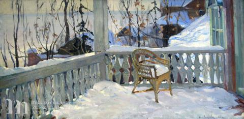 Лаврова-Солдатова Валентина Пименовна (1923-2011) Веранда зимой. 1960 г. Холст, масло. 60х120.