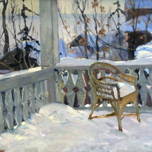 Лаврова-Солдатова Валентина Пименовна (1923-2011) Веранда зимой. 1960 г. Холст, масло. 60х120.
