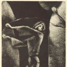 Дик Пётр Гергардович (1939-2002) Звонарь. 1978 г.  Бумага, монотипия. И:30,5х32. Л:46,5х31.
