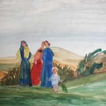Басманов Павел Иванович (1906-1993) Прогулка. 1937 г. Бумага, акварель, гуашь. 28х28.