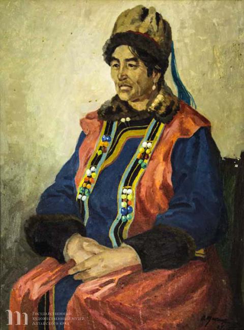 Очирын Мягмар (род. 1930) Портрет алтайки. 1984 г. Холст, масло. 80х60.