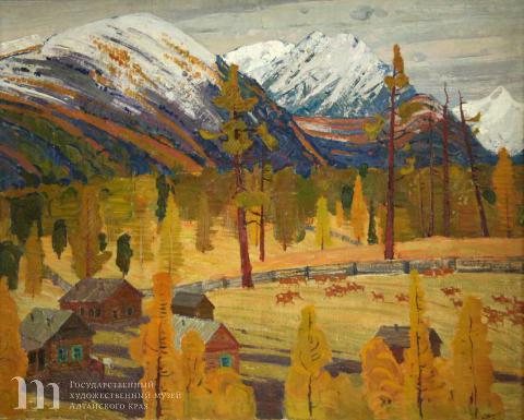 Торхов Федор Семенович (1930-2012) Оленеферма Ойбок. 1971 г. Картон, масло. 80х100,5.