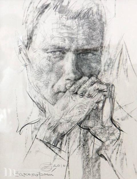 Закоморный Олег Георгиевич (род. 1968) &laquo;Актёр, писатель, кинорежиссёр Василий Шукшин&raquo;. 2010 г. Бумага, графит. 48,5х37,5