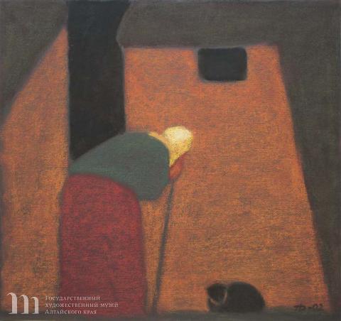 Дик Пётр Гергардович (1939-2002) Бабушка и кот. 2002 г. Бумага, пастель. 50х53.