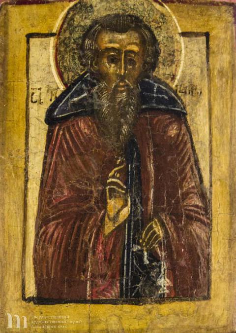Балыкин Викула Федорович (1860 &ndash; после 1932) Паисий Великий. Начало ХХ в. Дерево, левкас, темпера. 14,5х10,3х2,1.