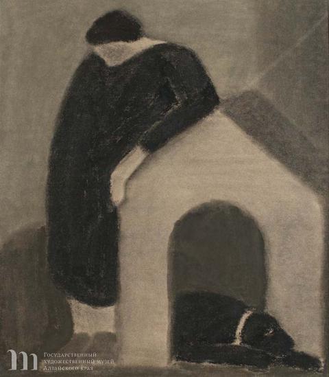  Дик Пётр Гергардович (1939-2002) Конура. 1986 г.  Наждачная бумага, пастель, соус. 38х33,5.