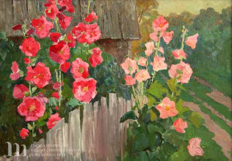 Ковешникова Майя Дмитриевна (1926-2013) Мальвы. Холст, масло. 60,0х84,0.