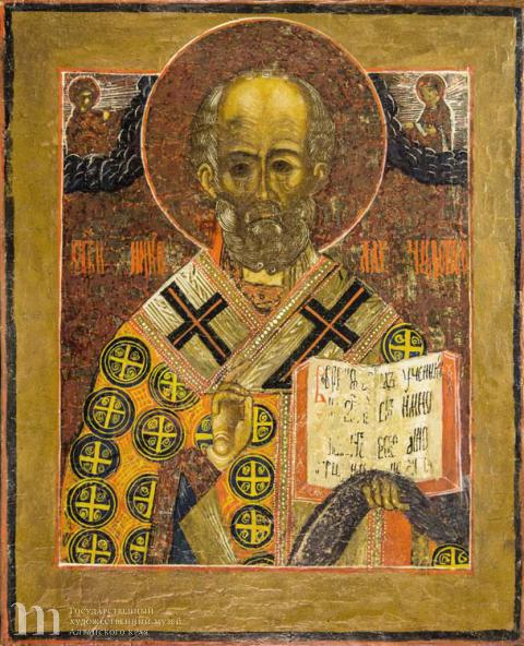 Балыкин Викула Федорович (1860 &ndash; после 1932) Николай Чудотворец. Начало ХХ в. Дерево, левкас, темпера. 33,5х27,3х3,5.