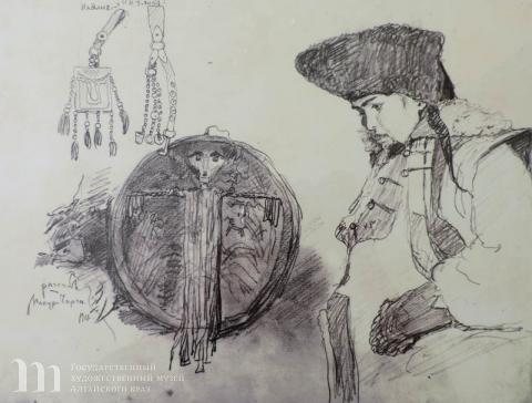 Гукин Г.И. (1870-1937). Этнографический зарисовки. 1911 г. Бумага, карандаш. 25,5х35 