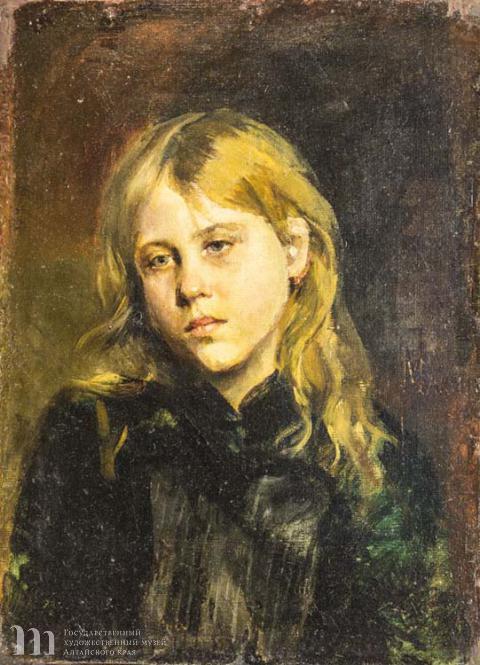 Максимов Василий Максимович (1844-1911) Портрет задумавшейся девушки. 1880-е. Холст на картоне, масло. 45,5 х 33,6.