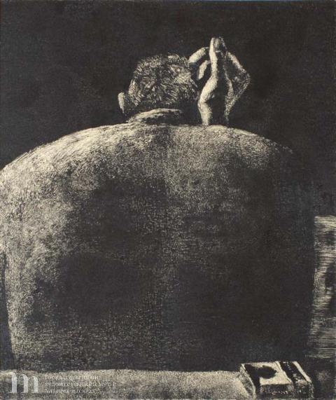 Дик Пётр Гергардович (1939-2002) Поздний час. 1977 г.  Бумага, монотипия. И:30,5х32. Л:46,5х38,5.