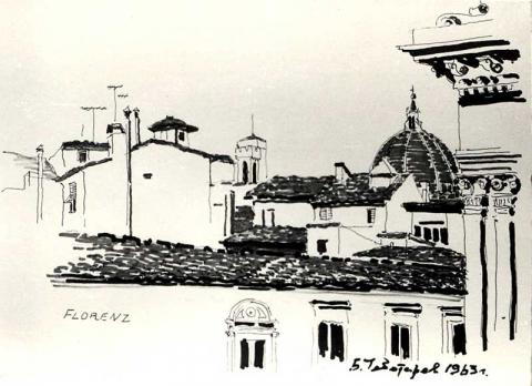 Чеботарёв Борис Маркович (1907-1995) Флоренция. Италия. 1963 г. Бумага, перо, фломастер. 21х30.