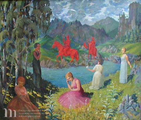 Борисов Алексей Николаевич (1889-1937) 1919 год. Интеллигенция на Алтае (Красные призраки). 1927 г. Холст, масло. 97х111,2.