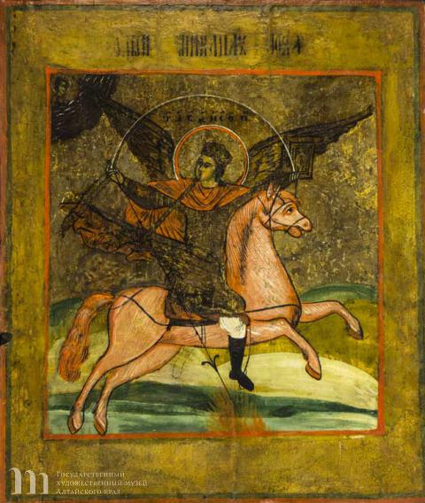 Балыкин Викула Федорович (1860 &ndash; после 1932) Архангел Михаил. Начало ХХ в. Дерево, левкас, темпера. 37,4х32х3.