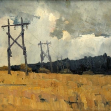 Борунов Геннадий Федорович (1928-2008).  Хлеб убран. Дождливый день. 1965 г.  Картон, масло. 47.0х59,5. 