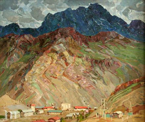 Будкеев Михаил Яковлевич (род.1922) У горы Синюхи. 1970 г. Картон, масло. 100х120.