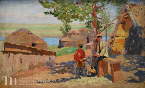 Никулин Андрей Осипович (1878-1945) Аул. Курортники. 1910-1914 гг. Холст, масло. 38,5х63,5.