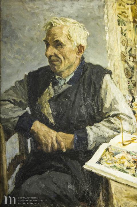 Пластов Аркадий Александрович (1893-1972) Портрет художника Киселева. 1961 г. Холст, масло. 110 х 75.