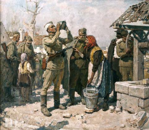   Непринцев Юрий Михайлович (1909-1996) Пей, сынок, пей. 1957 г. Холст, масло. 132х152.