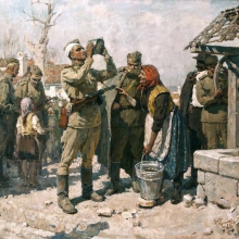   Непринцев Юрий Михайлович (1909-1996) Пей, сынок, пей. 1957 г. Холст, масло. 132х152.