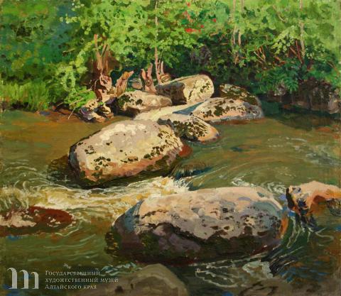 Никулин Андрей Осипович (1878-1945) Камни на реке Белокурихе. 1910-е гг. Холст, масло. 64х73,5.