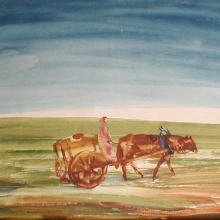 Басманов Павел Иванович (1906-1993) В степи. Водовозка. Сибирь. 1933 г. Бумага, акварель. 16х24.