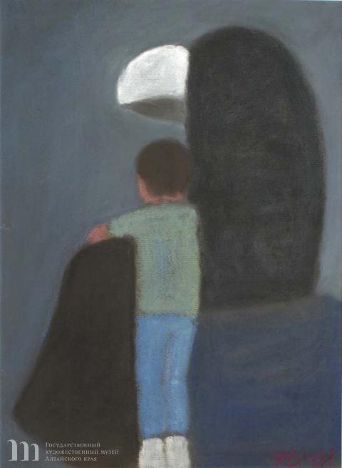   Дик Пётр Гергардович (1939-2002) У бабушки. 2001 г. Бумага, пастель. 40,5х30.