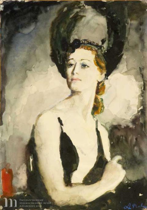 Фонвизин Артур Владимирович (1882-1973) Портрет Майи Плисецкой. 1963 г. Бумага, акварель. 83,5х45.