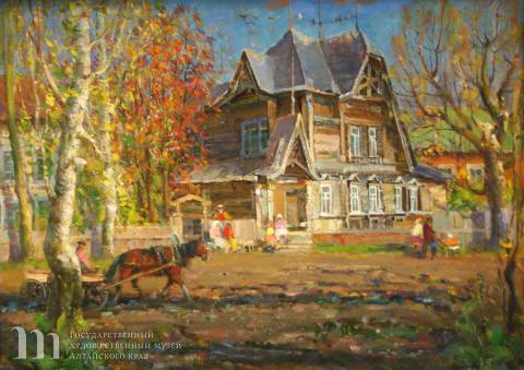 Будкеев Михаил Яковлевич (род.1922).  Дом на улице Ползунова. 1983 г.  Холст, масло. 80,0х110,2.
