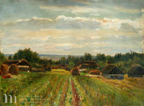 Аладжалов Мануил (Эммануил, Манук) Христофорович (1862-1934) Деревня (Летний вечер в деревне). Картон, масло. 33,2 х 45,2.
