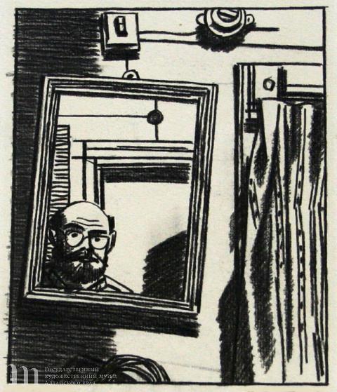 Реутов Виктор Иванович (род. 1945). Зеркало. Из серии &laquo;Март&raquo;. 1988 г. Бумага, карандаш. 23х18.