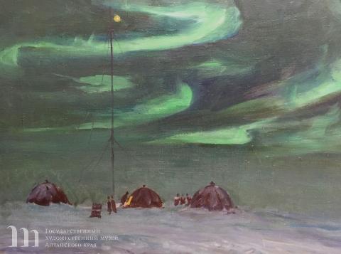Рубан Игорь Павлович (1912-1996)  &laquo;Зелёное сияние (лагерь спит)&raquo;. 1964 г. Холст, масло. 57,0х100,0