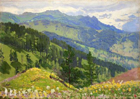 Никулин Андрей Осипович (1878-1945) Горы Алтая (Пейзаж в горах). 1910-е гг. Холст, масло. 49х68,5.