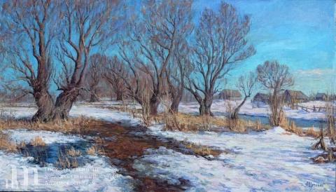 А.П. Щетинин (род. 1954) Начало весны. Затон. 2014 г.