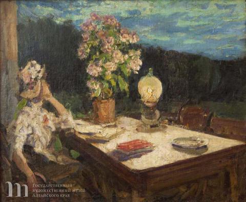 Коровин Константин Алексеевич (1861-1939) Дама с лампой. 1910 г. Холст, масло. 53,7 х 65,4.