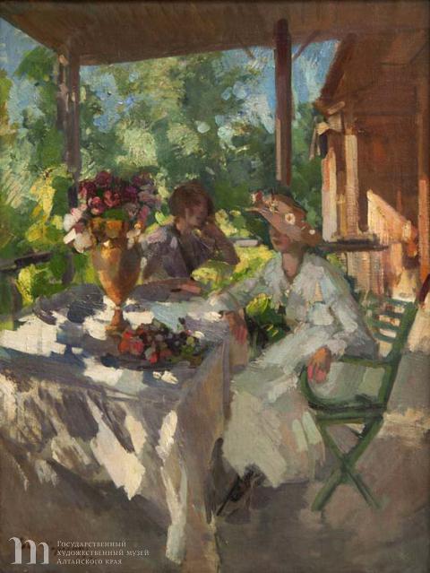 Коровин Константин Алексеевич (1861-1939) Две дамы на террасе. 1911 г. Холст, масло. 87,2 х 65,7.
