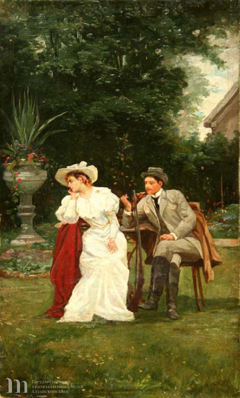 Бодаревский Николай Корнилович (1850-1921) Увлекательные речи. 1916 г. Холст, масло. 48,2х29.
