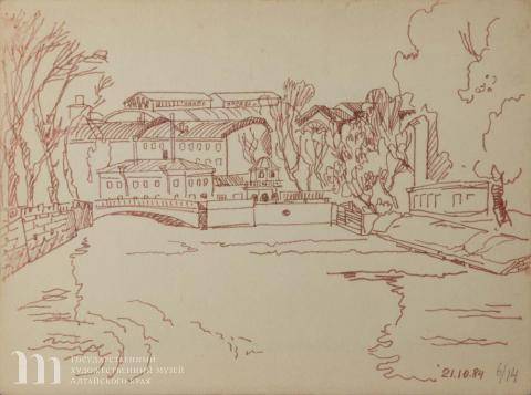 Гориславцев Владимир Николаевич (род. 1939) Храповицкий мост. Новая Голландия. 1984 г.  Бумага, фломастер. 23,8х31,7