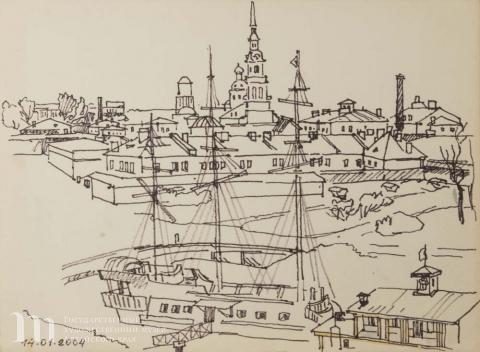 Гориславцев Владимир Николаевич (род. 1939) Град Петра. 2004.  Бумага, фломастер. 24х32