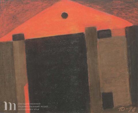  Дик Пётр Гергардович (1939-2002) Красный фронтон. 1998 г.  Наждачная бумага, пастель. 40х48,5.