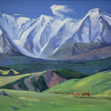 Ристан Омирзак (род. 1950) Гора Актру. 1988 г. Холст, масло. 88,5х119,5.
