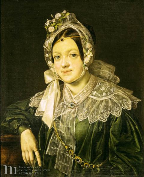 Тропинин Василий Андреевич (1776-1857) Дама в зеленом. 1838 г. Холст, масло. 66,7х55.