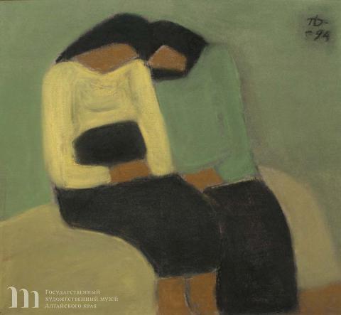 Дик Пётр Гергардович (1939-2002) Двое. Лист III. 1994 г.  Наждачная бумага, пастель. 37х41.