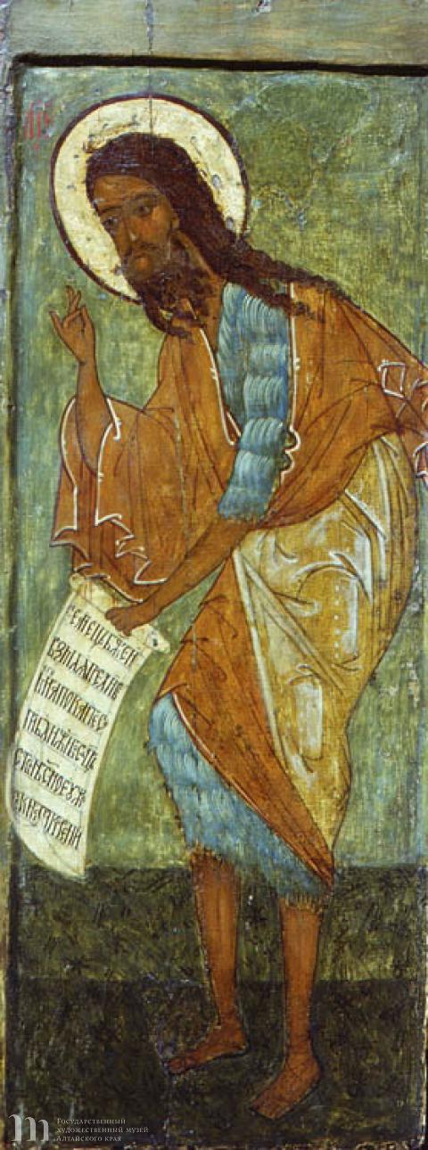Неизвестный иконописец. Иоанн Предтеча. XVI в. Дерево, паволока, левкас, темпера. 89,5х34,2х3.