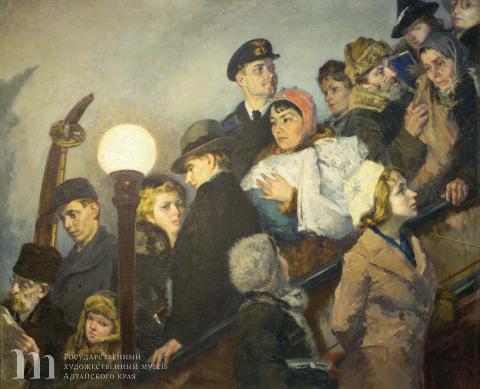 Шегаль Григорий Михайлович (1889-1956) &laquo;На эскалаторе. Московское метро&raquo;. 1941-1943. Холст, масло. 135x164. ГХМАК