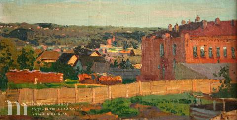 Никулин Андрей Осипович (1878-1945) Последние лучи. Барнаул. 1908 г. Холст, масло. 32х57.