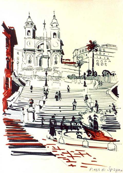 Чеботарёв Борис Маркович (1907-1995) Рим. 1964 г. Бумага, фломастер, паста д/авторучки. 30х20,9.
