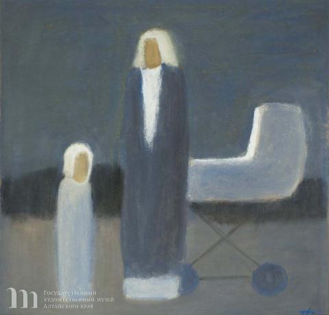   Дик Пётр Гергардович (1939-2002) С бабушкой. 1994 г. Наждачная бумага, пастель. 38,5х39.