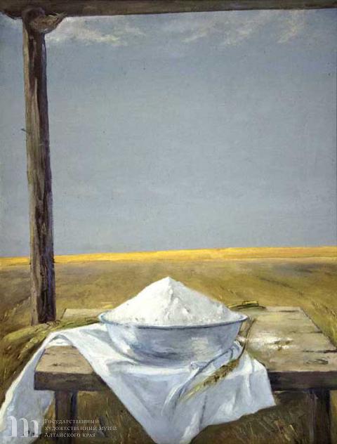 Ристан Омирзак (род. 1950) Хлеб. Левая часть Триптиха. 1988 г.  Холст, масло. 79,5х62.