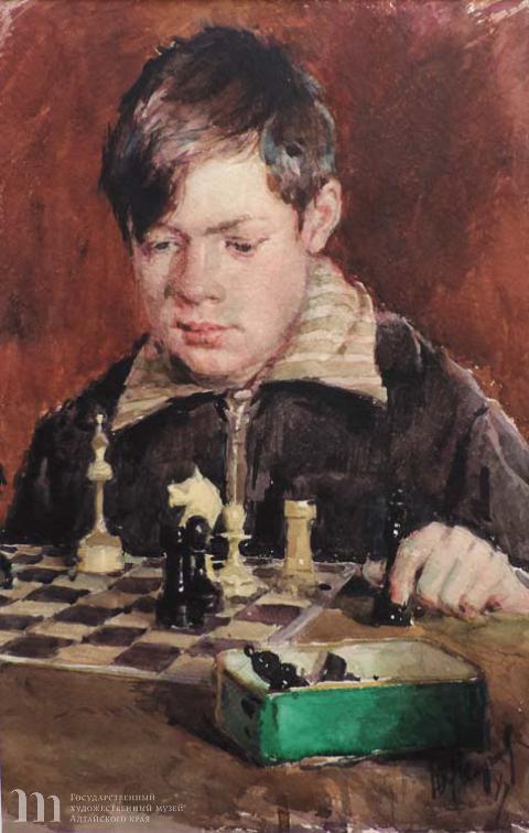 Непринцев Юрий Михайлович (1909-1996) Юный шахматист. 1947 г. Бумага, акварель. 37,0х54,0.